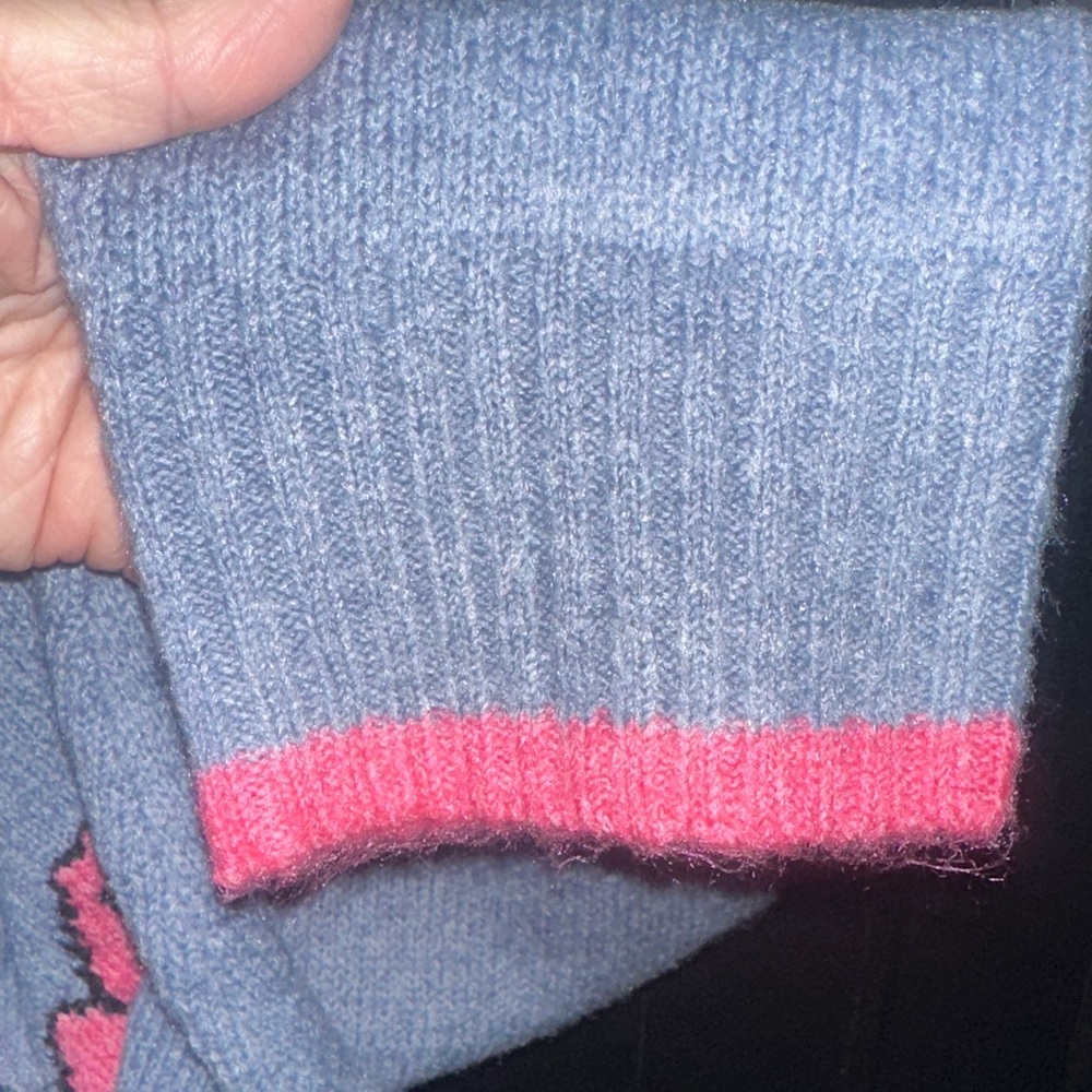 Fantastic Fawn Med Blue/Grey Sweater with Pink Cowboy Boot Design - Picture 6 of 7